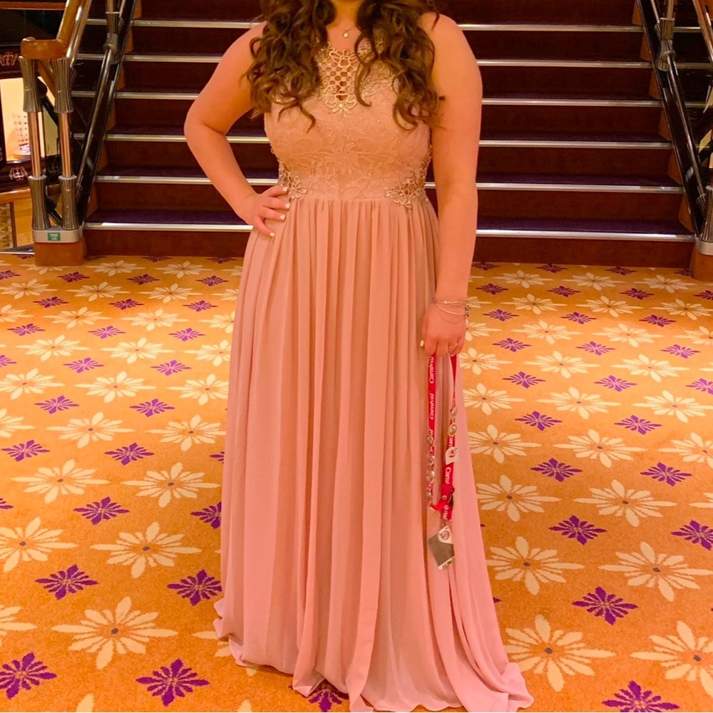 Pink maxi dress with lace/rhinestone top
